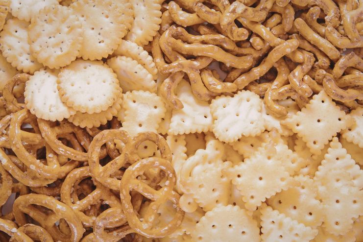 Pretzels, chips, and crackers