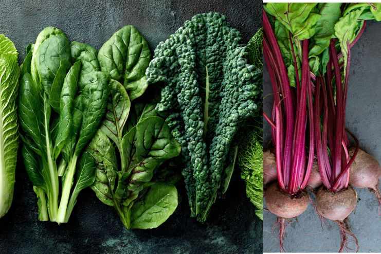 Swiss chard, spinach, and beet greens